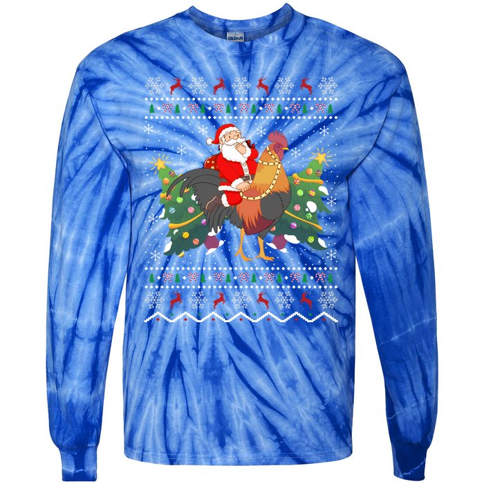 Rooster Lover Gift Ugly Santa Riding Rooster Christmas Gift Tie-Dye Long Sleeve Shirt