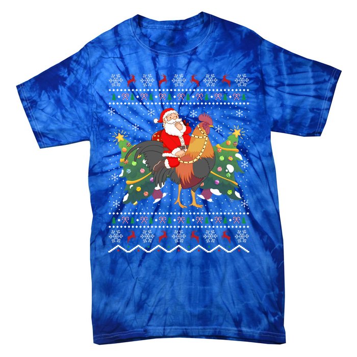 Rooster Lover Gift Ugly Santa Riding Rooster Christmas Gift Tie-Dye T-Shirt