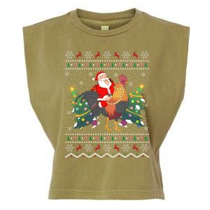 Rooster Lover Gift Ugly Santa Riding Rooster Christmas Gift Garment-Dyed Women's Muscle Tee