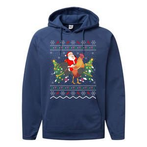 Rooster Lover Gift Ugly Santa Riding Rooster Christmas Gift Performance Fleece Hoodie