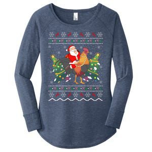 Rooster Lover Gift Ugly Santa Riding Rooster Christmas Gift Women's Perfect Tri Tunic Long Sleeve Shirt