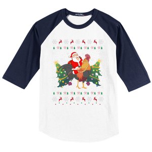 Rooster Lover Gift Ugly Santa Riding Rooster Christmas Gift Baseball Sleeve Shirt