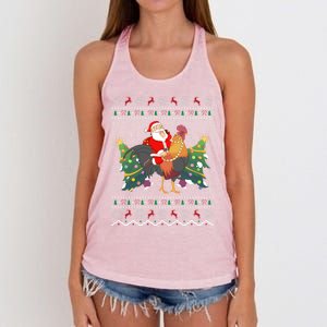 Rooster Lover Gift Ugly Santa Riding Rooster Christmas Gift Women's Knotted Racerback Tank