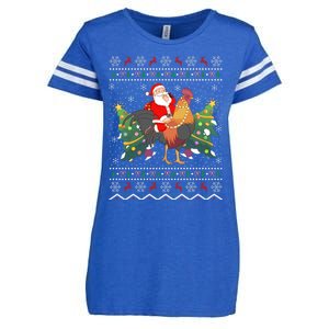 Rooster Lover Gift Ugly Santa Riding Rooster Christmas Gift Enza Ladies Jersey Football T-Shirt