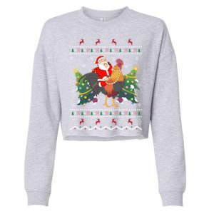 Rooster Lover Gift Ugly Santa Riding Rooster Christmas Gift Cropped Pullover Crew