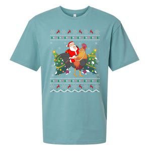 Rooster Lover Gift Ugly Santa Riding Rooster Christmas Gift Sueded Cloud Jersey T-Shirt