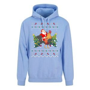 Rooster Lover Gift Ugly Santa Riding Rooster Christmas Gift Unisex Surf Hoodie