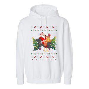 Rooster Lover Gift Ugly Santa Riding Rooster Christmas Gift Garment-Dyed Fleece Hoodie