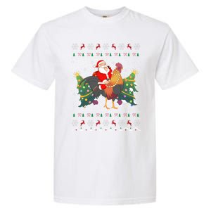 Rooster Lover Gift Ugly Santa Riding Rooster Christmas Gift Garment-Dyed Heavyweight T-Shirt