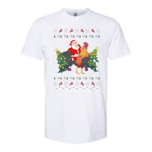 Rooster Lover Gift Ugly Santa Riding Rooster Christmas Gift Softstyle CVC T-Shirt