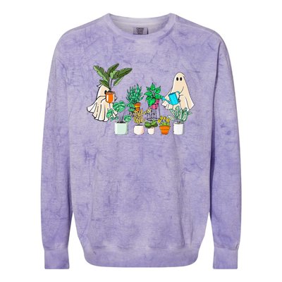 Retro Lady Gardener Ghost Gardening Plants Lover Halloween Colorblast Crewneck Sweatshirt