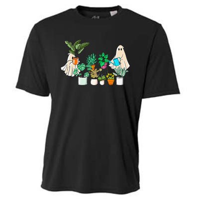 Retro Lady Gardener Ghost Gardening Plants Lover Halloween Cooling Performance Crew T-Shirt