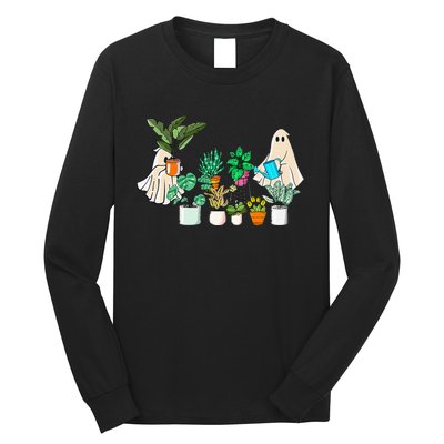 Retro Lady Gardener Ghost Gardening Plants Lover Halloween Long Sleeve Shirt