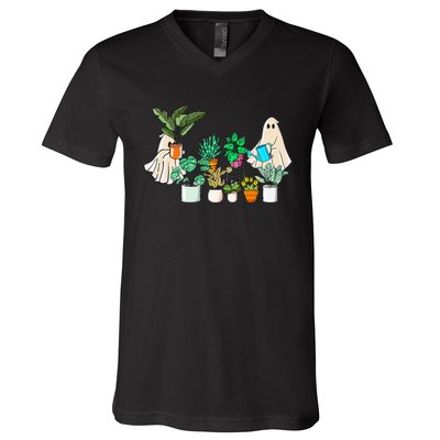 Retro Lady Gardener Ghost Gardening Plants Lover Halloween V-Neck T-Shirt