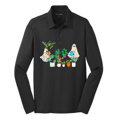 Retro Lady Gardener Ghost Gardening Plants Lover Halloween Silk Touch Performance Long Sleeve Polo