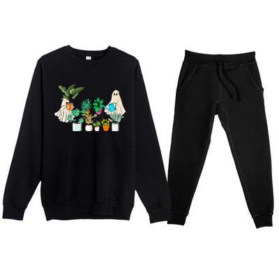 Retro Lady Gardener Ghost Gardening Plants Lover Halloween Premium Crewneck Sweatsuit Set