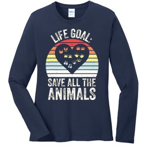 Retro Life Goal Save All Animals Wildlife Rescue Animal Ladies Long Sleeve Shirt