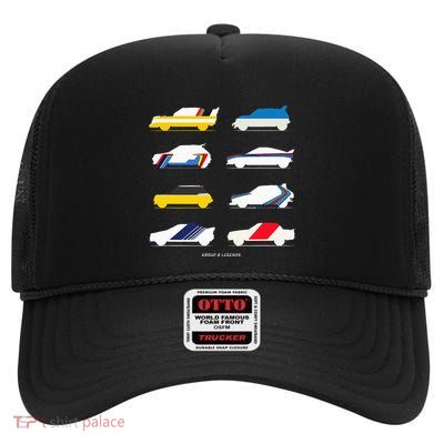 Rally Legends Group B Classic Rally Car Design High Crown Mesh Back Trucker Hat