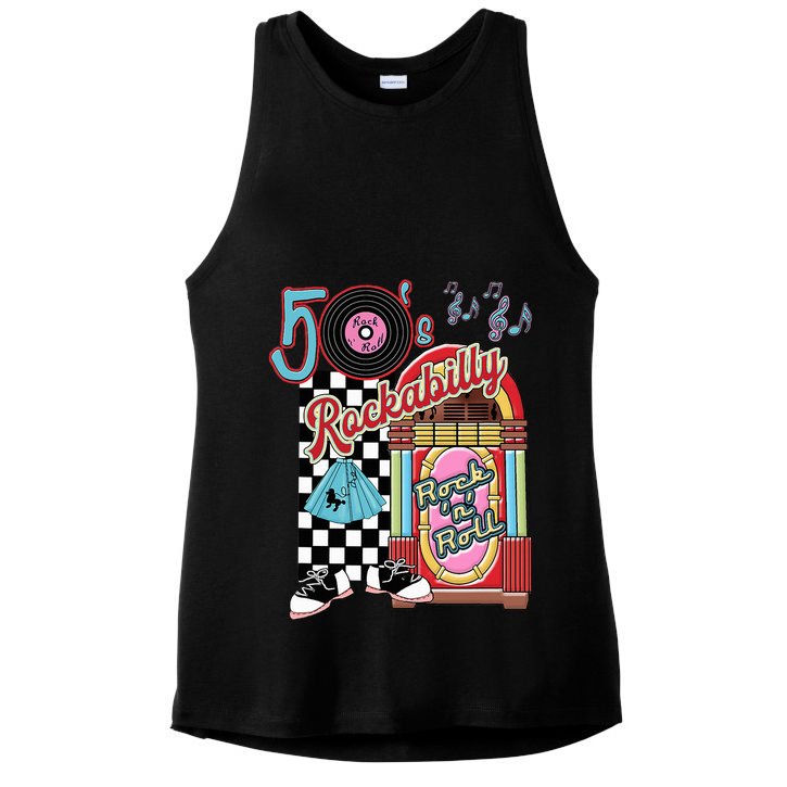 Rockabilly Lets Go To The Hop 1950S Retro Classic Jukebox Ladies PosiCharge Tri-Blend Wicking Tank