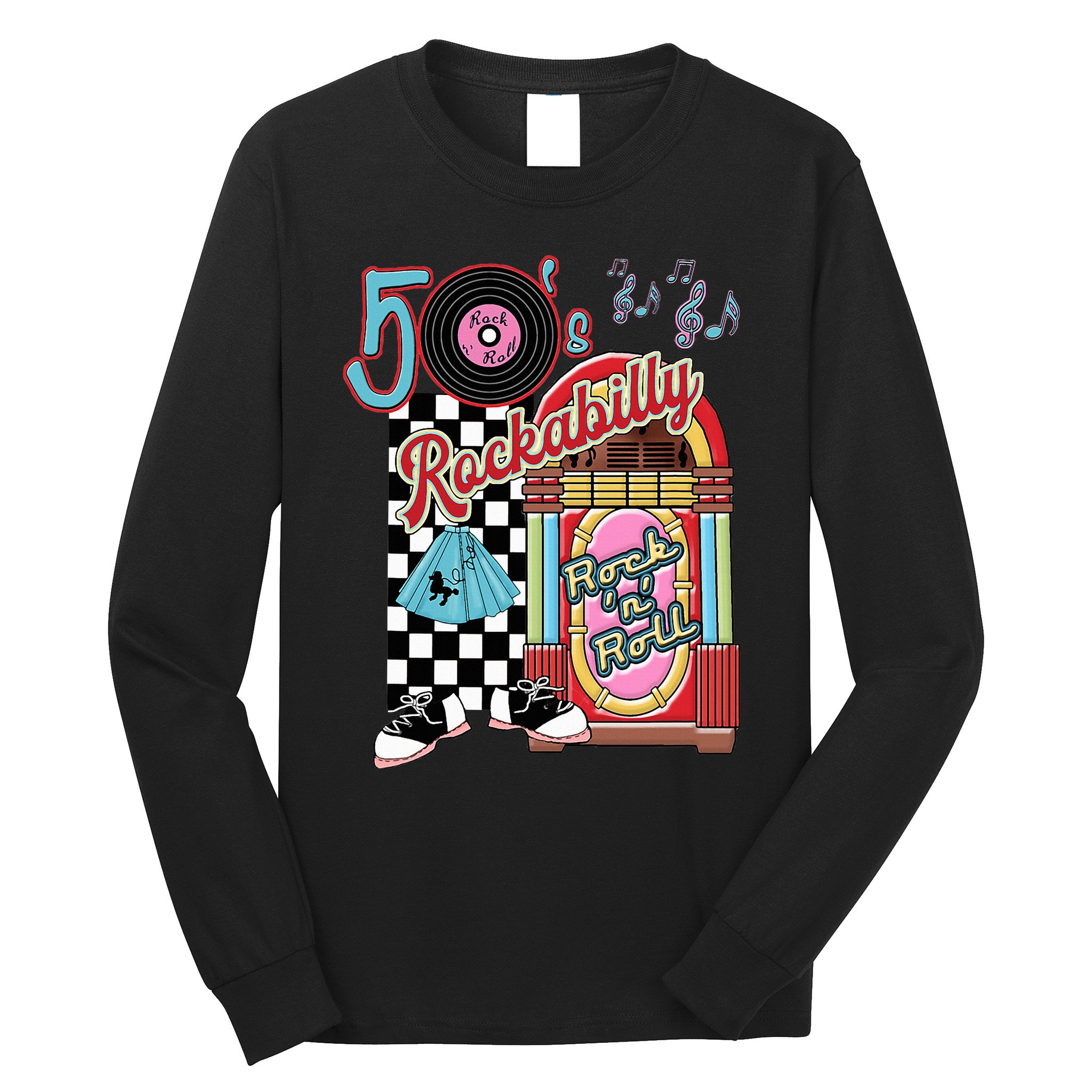 Rockabilly Lets Go To The Hop 1950S Retro Classic Jukebox Long Sleeve Shirt