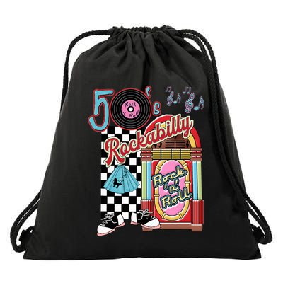 Rockabilly Lets Go To The Hop 1950S Retro Classic Jukebox Drawstring Bag
