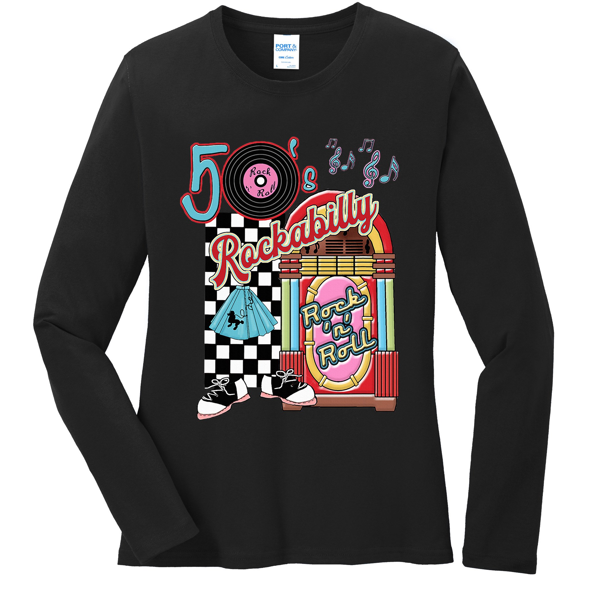 Rockabilly Lets Go To The Hop 1950S Retro Classic Jukebox Ladies Long Sleeve Shirt
