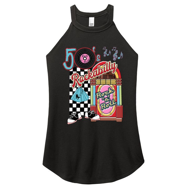 Rockabilly Lets Go To The Hop 1950S Retro Classic Jukebox Women's Perfect Tri Rocker Tank