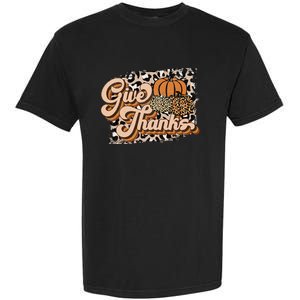 Retro Leopard Give Thanks Pumpkin Season Happy Thanksgiving Garment-Dyed Heavyweight T-Shirt