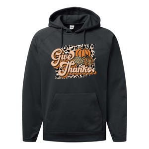 Retro Leopard Give Thanks Pumpkin Season Happy Thanksgiving Performance Fleece Hoodie