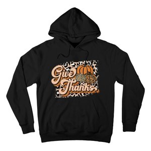 Retro Leopard Give Thanks Pumpkin Season Happy Thanksgiving Hoodie