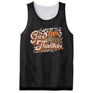 Retro Leopard Give Thanks Pumpkin Season Happy Thanksgiving Mesh Reversible Basketball Jersey Tank