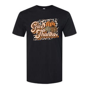 Retro Leopard Give Thanks Pumpkin Season Happy Thanksgiving Softstyle CVC T-Shirt