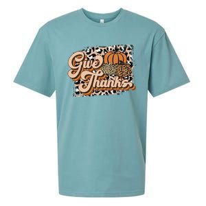 Retro Leopard Give Thanks Pumpkin Season Happy Thanksgiving Sueded Cloud Jersey T-Shirt