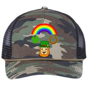 Rainbow Leprechaun Horseshoe St Patrick's Day Gift Retro Rope Trucker Hat Cap