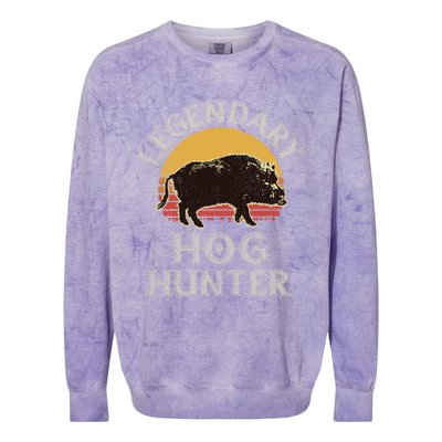 Retro Legendary Hog Hunter Vintage Pig Hog Boar Hunting Cool Gift Colorblast Crewneck Sweatshirt