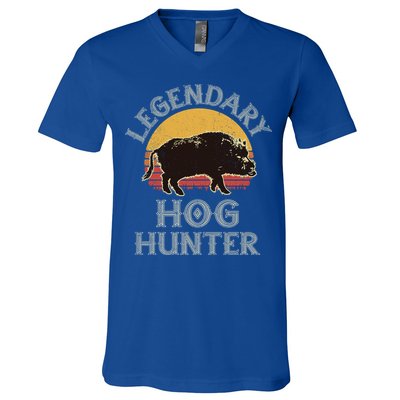 Retro Legendary Hog Hunter Vintage Pig Hog Boar Hunting Cool Gift V-Neck T-Shirt