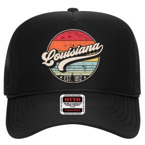 Retro Louisiana Home State La Cool 70s Style Sunset High Crown Mesh Back Trucker Hat