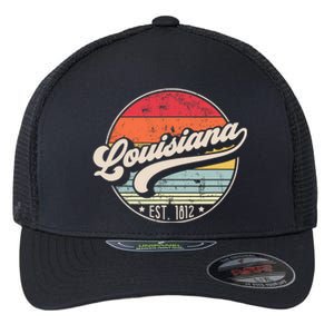 Retro Louisiana Home State La Cool 70s Style Sunset Flexfit Unipanel Trucker Cap