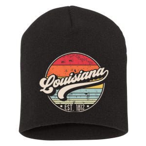 Retro Louisiana Home State La Cool 70s Style Sunset Short Acrylic Beanie