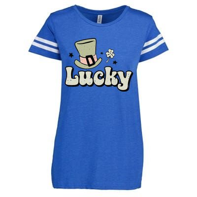 Retro Lucky Happy St Patricks Day Irish Shamrock Enza Ladies Jersey Football T-Shirt