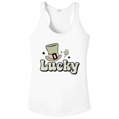 Retro Lucky Happy St Patricks Day Irish Shamrock Ladies PosiCharge Competitor Racerback Tank