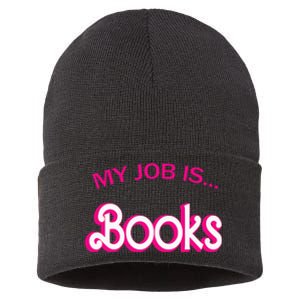 Retro Librarian Humor Funny Library Life My Job Is Books Sustainable Knit Beanie