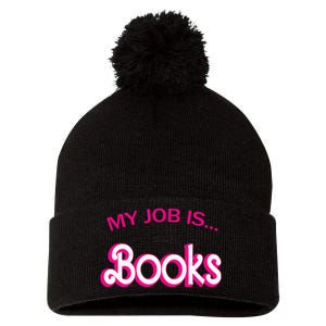 Retro Librarian Humor Funny Library Life My Job Is Books Pom Pom 12in Knit Beanie