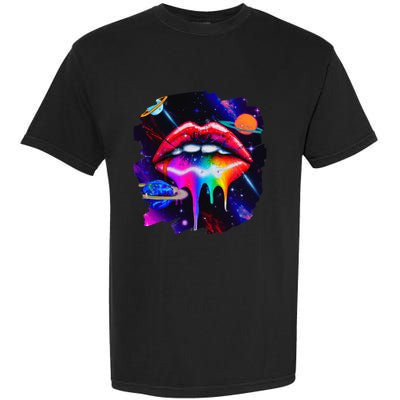 Rainbow Lips in Space Fashion Lip Art Design Print Colorful Garment-Dyed Heavyweight T-Shirt