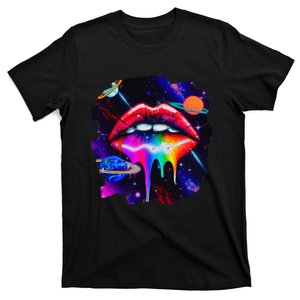 Rainbow Lips in Space Fashion Lip Art Design Print Colorful T-Shirt