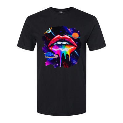 Rainbow Lips in Space Fashion Lip Art Design Print Colorful Softstyle® CVC T-Shirt