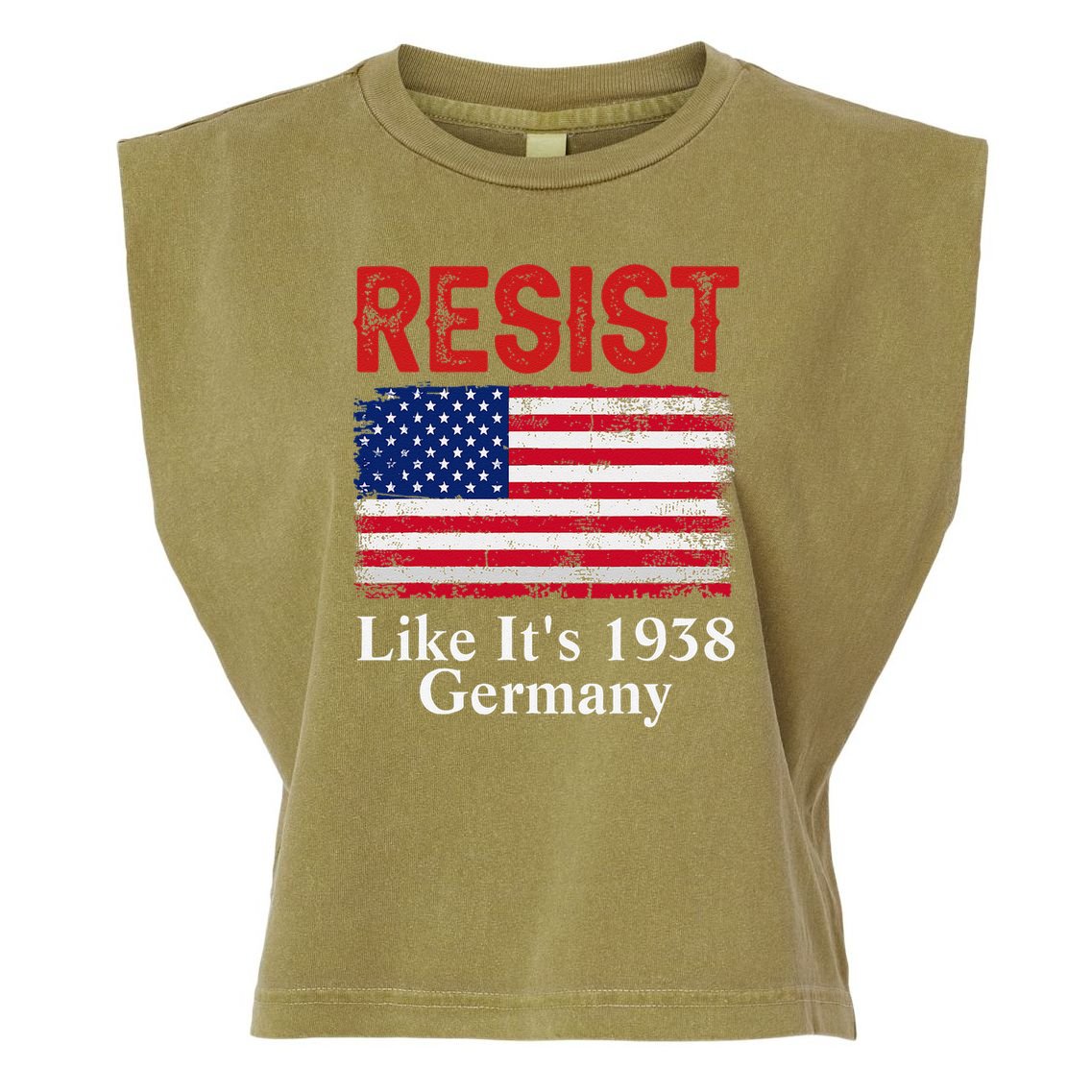 Resist Like Its 1938 Germany Historical Germany USA Flag Garment-Dyed Women's Muscle Tee