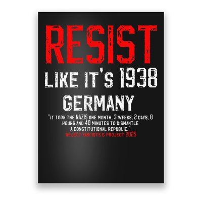 Resist like its 1938 Germany Reject Fascism Project 2025 Poster