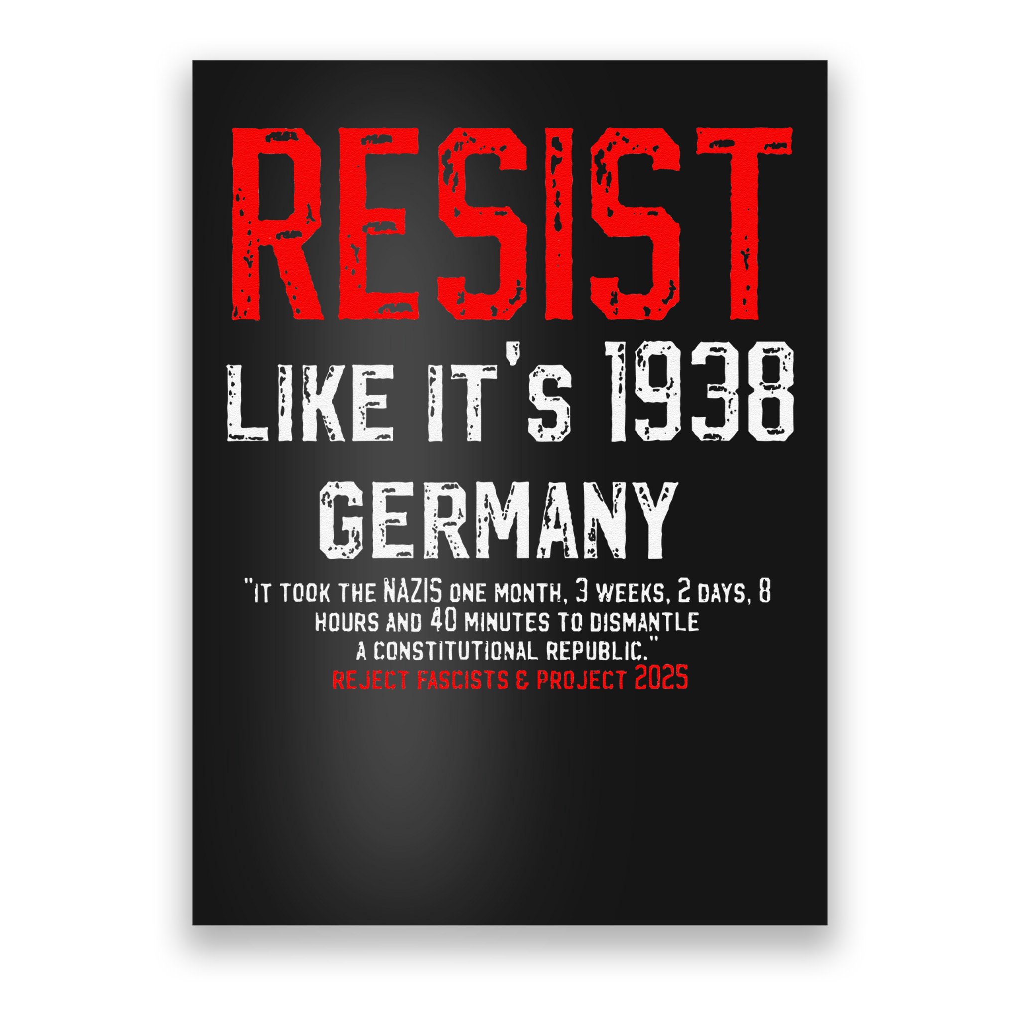 Resist like its 1938 Germany Reject Fascism Project 2025 Poster