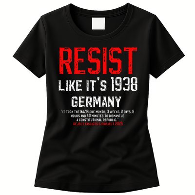 Resist like its 1938 Germany Reject Fascism Project 2025 Womens T-Shirt